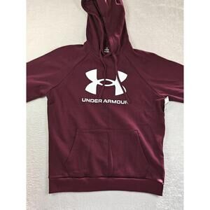 Under Armour Mens Sweatshirt Hoodie Size Medium Maroon White Sports Pockets Top